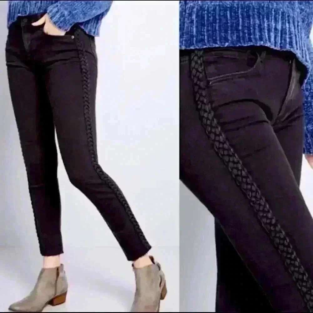 DRIFTWOOD Braided Intertwined Jackie Trim Raw-hem Slim P4409A Skinny Jeans 28/28